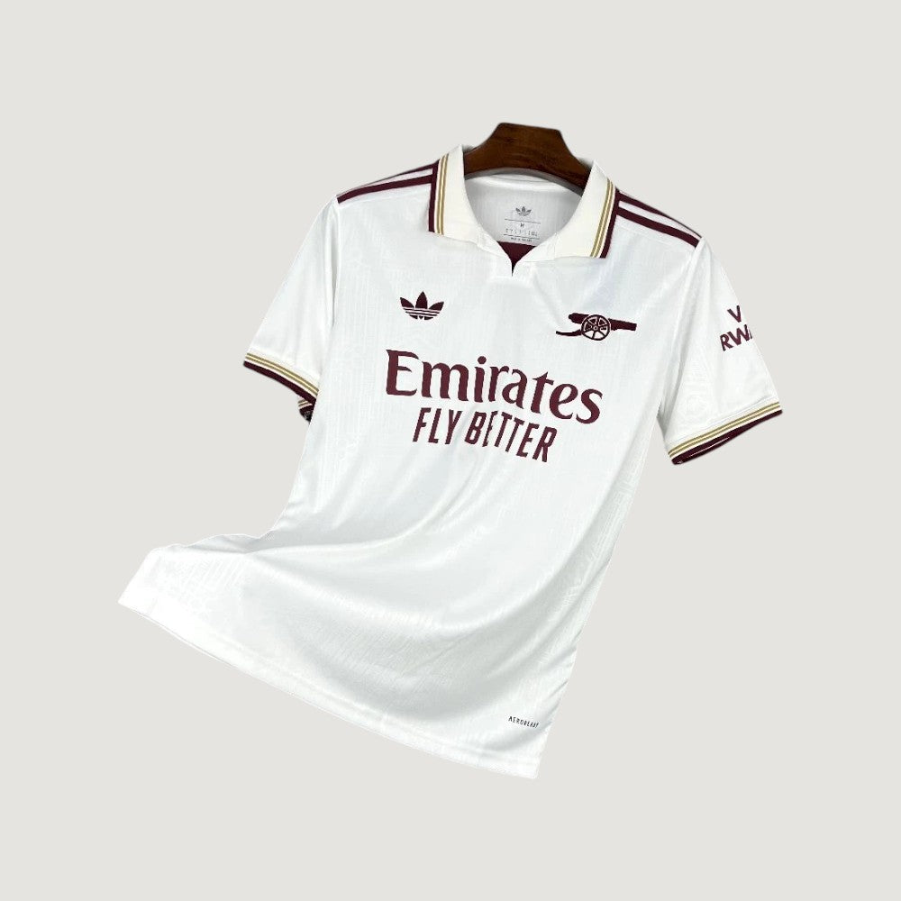 Arsenal – Away Kit 25/26 – White &amp; Burgundy